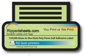 Glow In The Dark Permanent Self Adhesive Poly Label